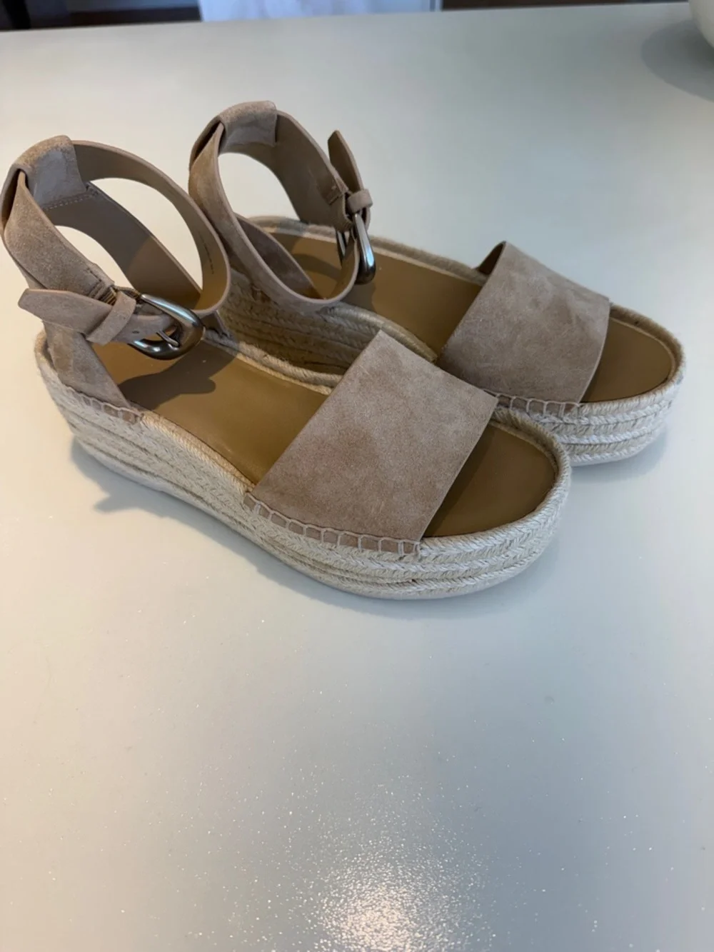 Vince Tan Suede Espadrille Wedge Sandals